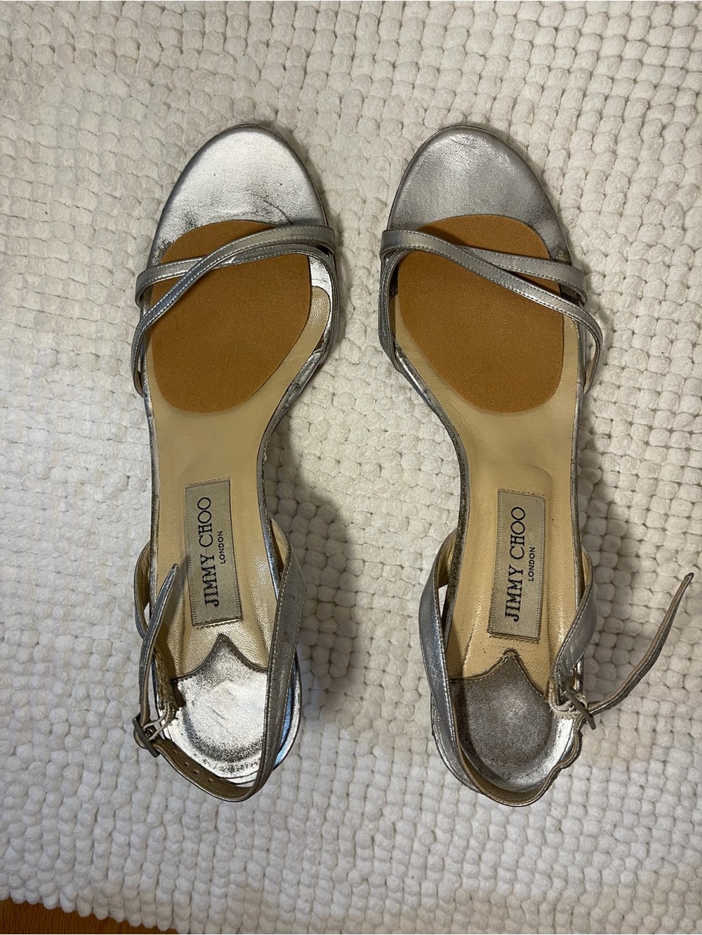 Jimmy Choo Metallic Silver Leather Strappy Heels